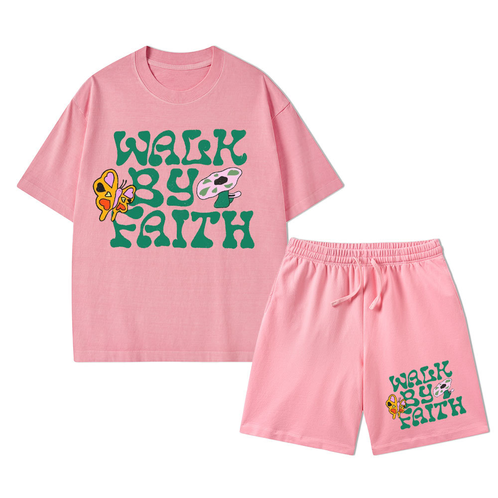 Walk In Faith Christian Washed T-Shirt & Shorts