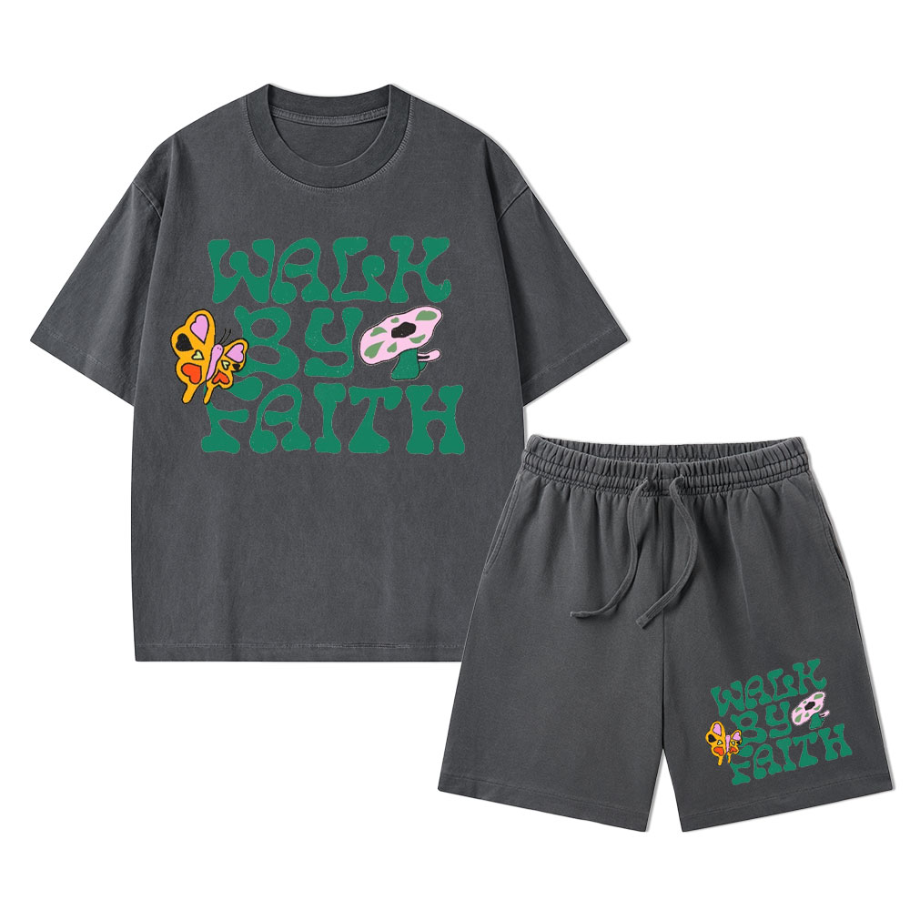 Walk In Faith Christian Washed T-Shirt & Shorts