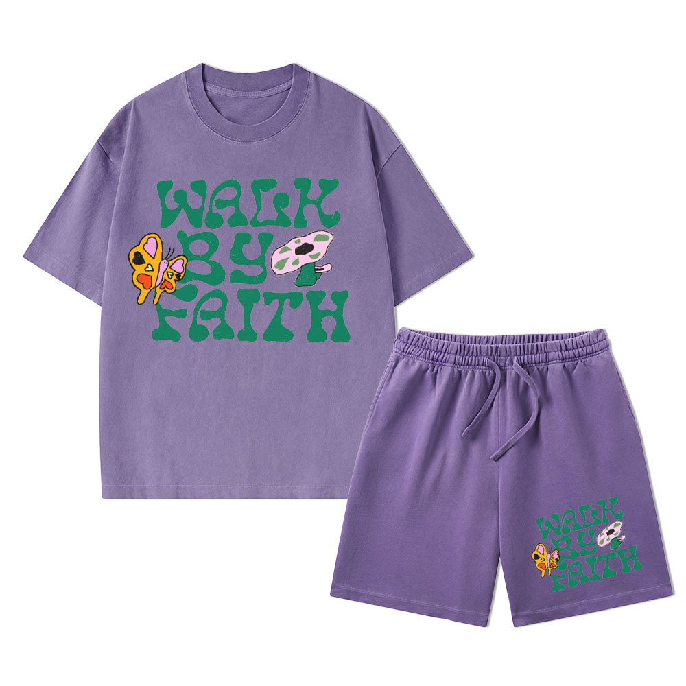 Walk In Faith Christian Washed T-Shirt & Shorts