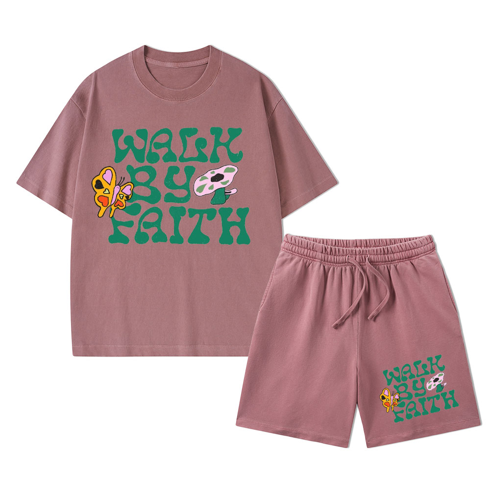 Walk In Faith Christian Washed T-Shirt & Shorts