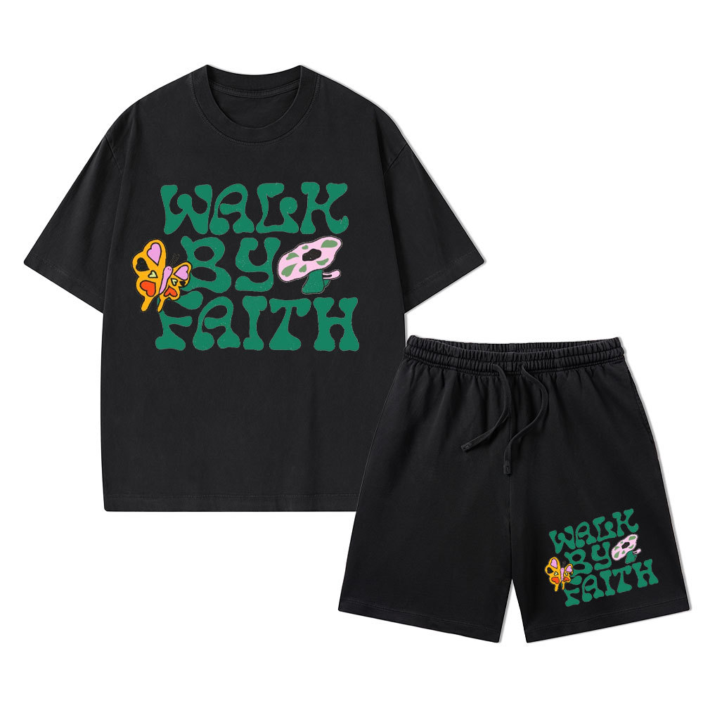Walk In Faith Christian Washed T-Shirt & Shorts