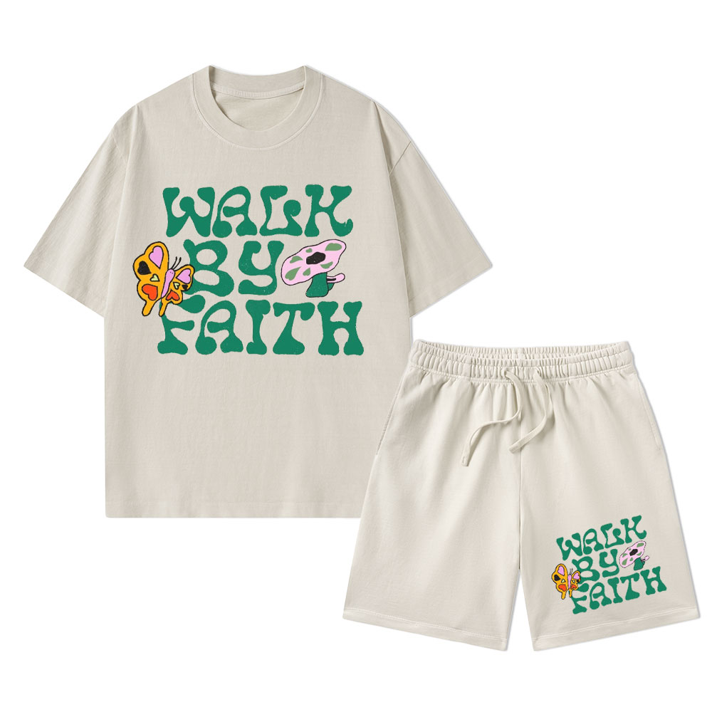 Walk In Faith Christian Washed T-Shirt & Shorts