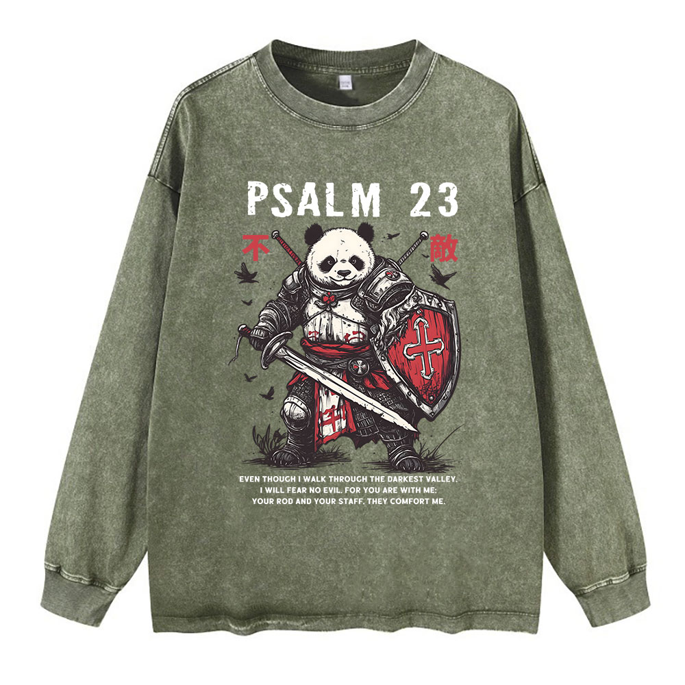 Walk Through The Darkest Valley Panda Warrior Washed Long Sleeve T-Shirt