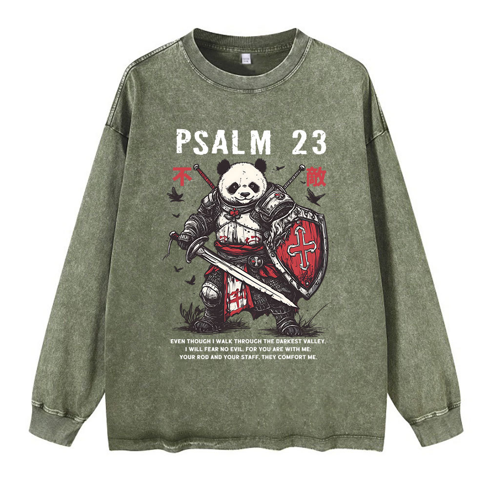 Walk Through The Darkest Valley Panda Warrior Washed Long Sleeve T-Shirt