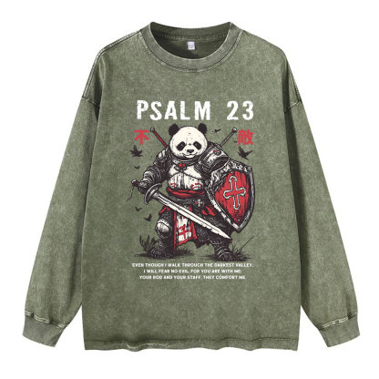 Walk Through The Darkest Valley Panda Warrior Washed Long Sleeve T-Shirt