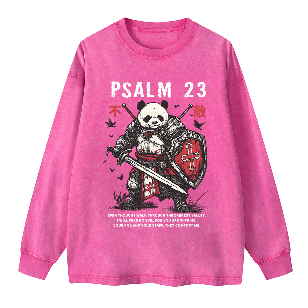 Walk Through The Darkest Valley Panda Warrior Washed Long Sleeve T-Shirt