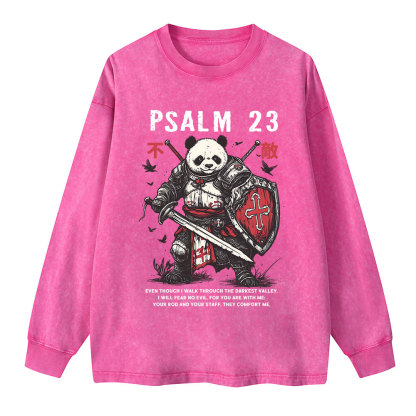 Walk Through The Darkest Valley Panda Warrior Washed Long Sleeve T-Shirt