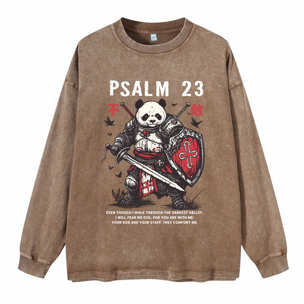Walk Through The Darkest Valley Panda Warrior Washed Long Sleeve T-Shirt