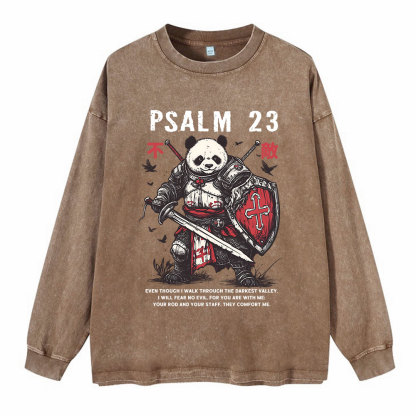 Walk Through The Darkest Valley Panda Warrior Washed Long Sleeve T-Shirt