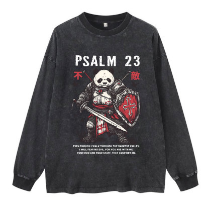 Walk Through The Darkest Valley Panda Warrior Washed Long Sleeve T-Shirt