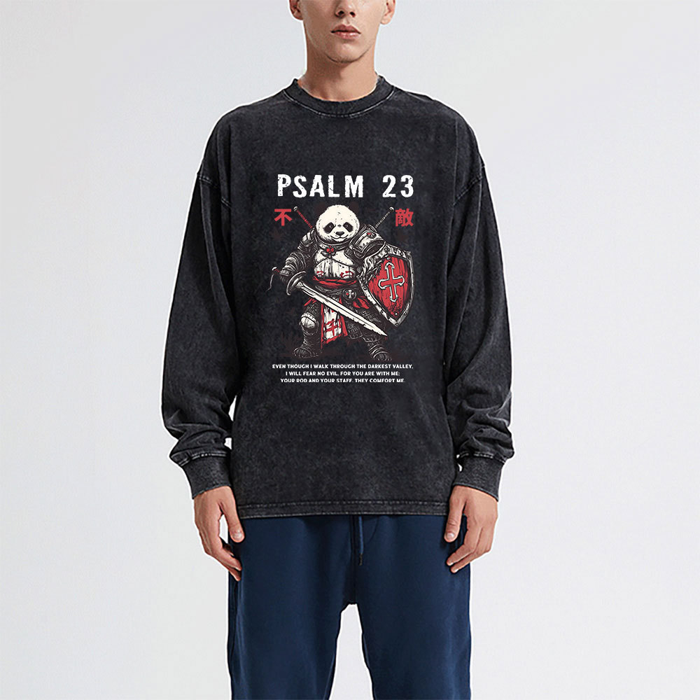 Walk Through The Darkest Valley Panda Warrior Washed Long Sleeve T-Shirt