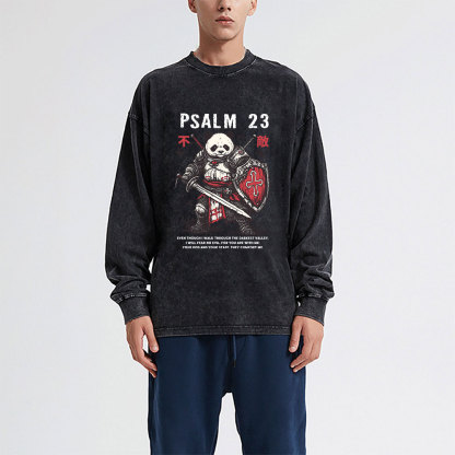 Walk Through The Darkest Valley Panda Warrior Washed Long Sleeve T-Shirt
