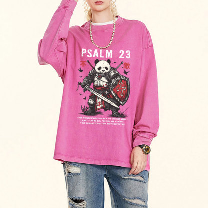 Walk Through The Darkest Valley Panda Warrior Washed Long Sleeve T-Shirt