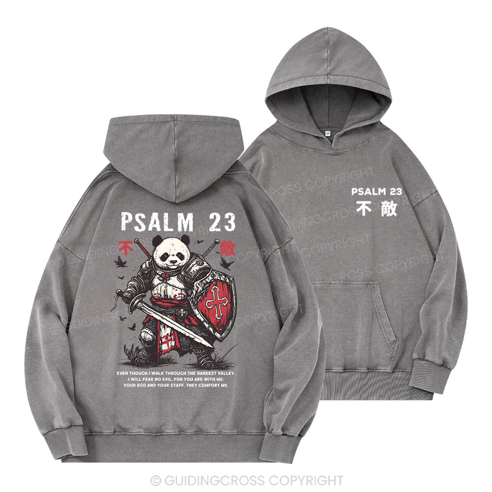 Walk Through The Darkest Valley Panda Warrior Christian Washed Hoodie