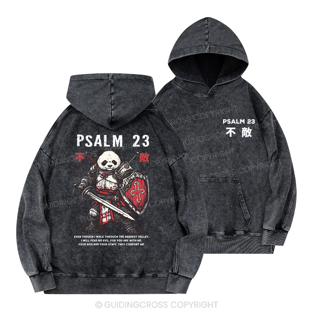 Walk Through The Darkest Valley Panda Warrior Christian Washed Hoodie