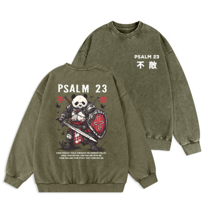 Walk Through The Darkest Valley Panda Warrior Christian Washed Sweatshirt