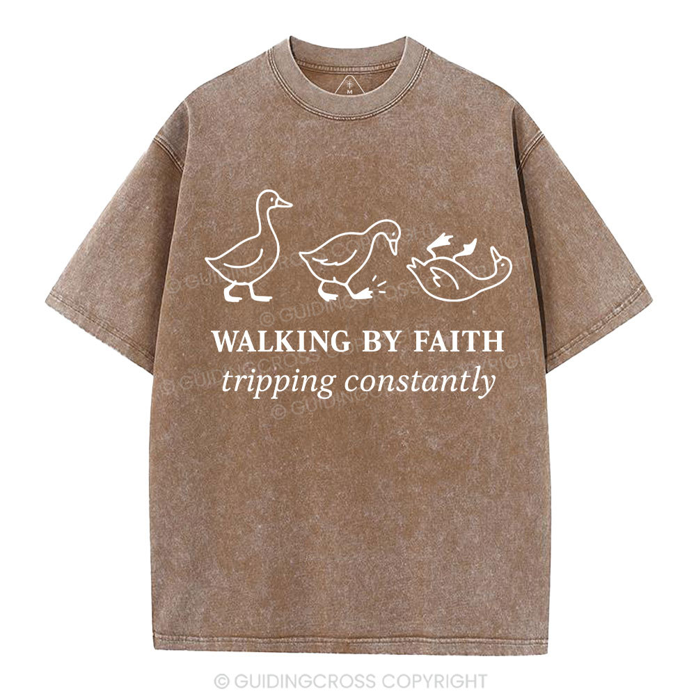 Walking By Faith Christian Washed T-Shirt
