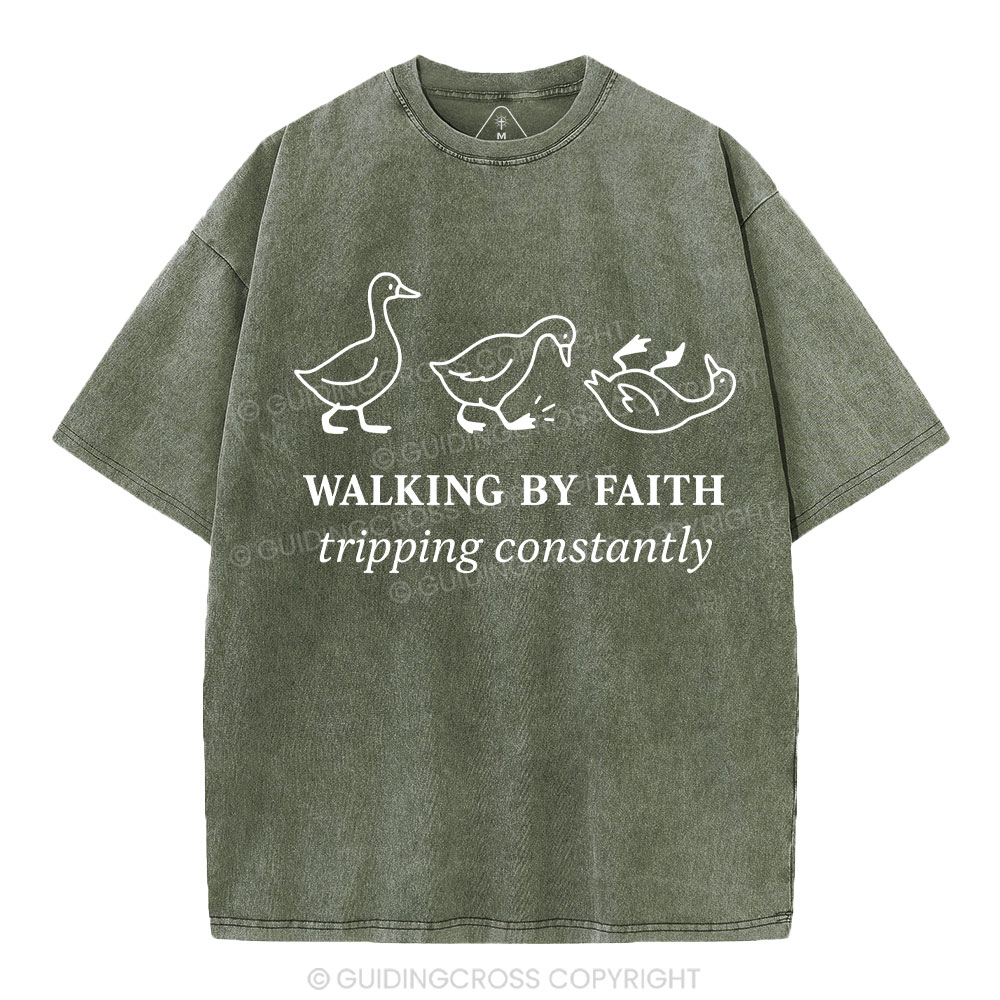 Walking By Faith Christian Washed T-Shirt