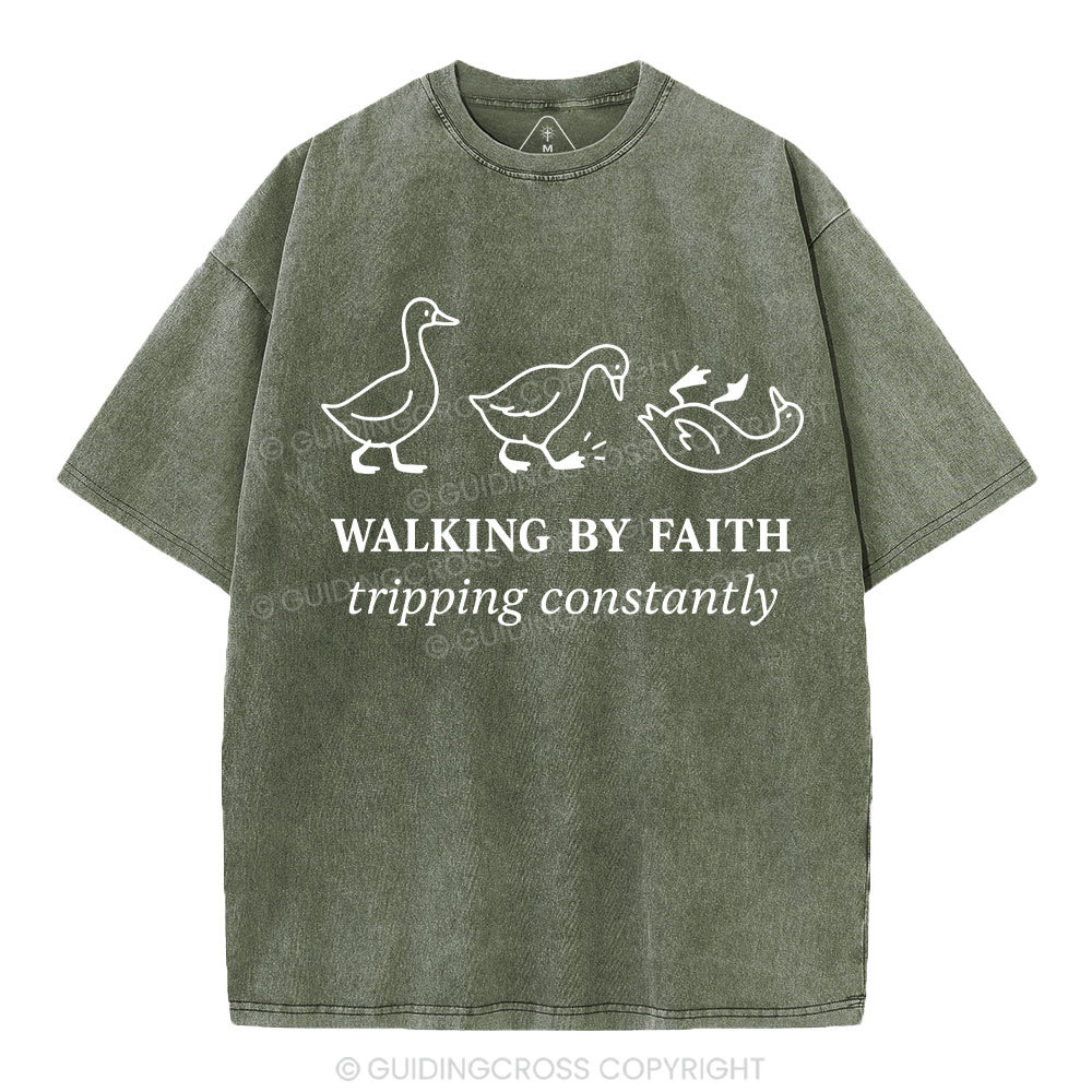 Walking By Faith Christian Washed T-Shirt