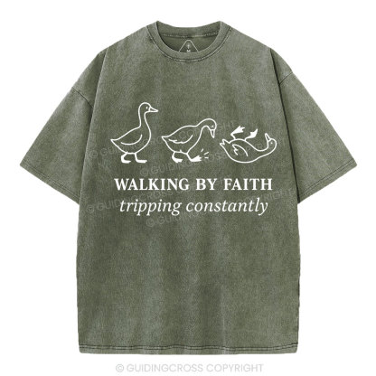 Walking By Faith Christian Washed T-Shirt