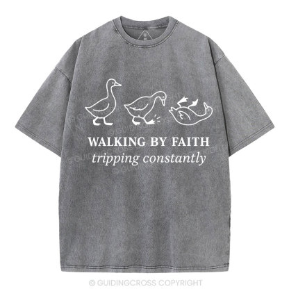 Walking By Faith Christian Washed T-Shirt