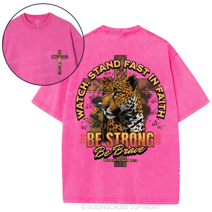 Watch,Stand Fast In Faith Christian Washed T-Shirt