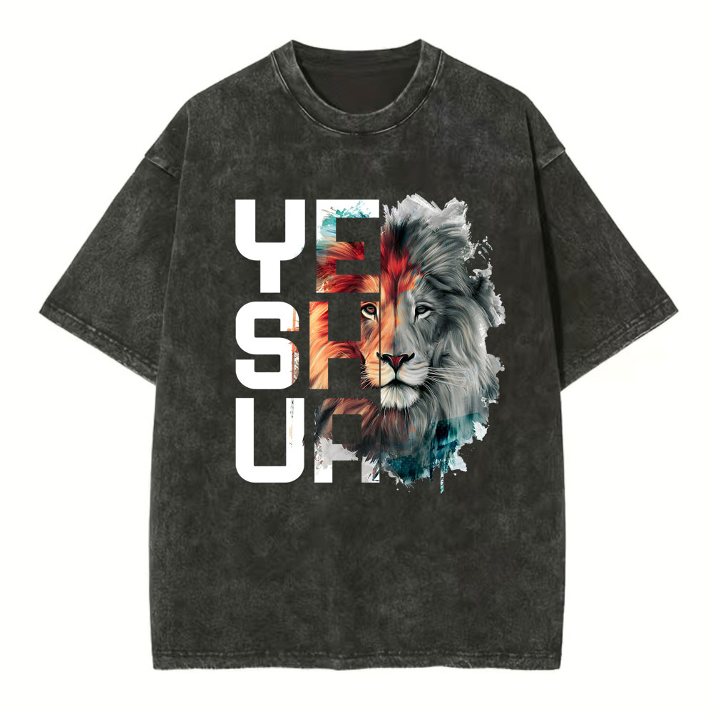 Watercolor Lion And Yeshua Christian Washed T-Shirt