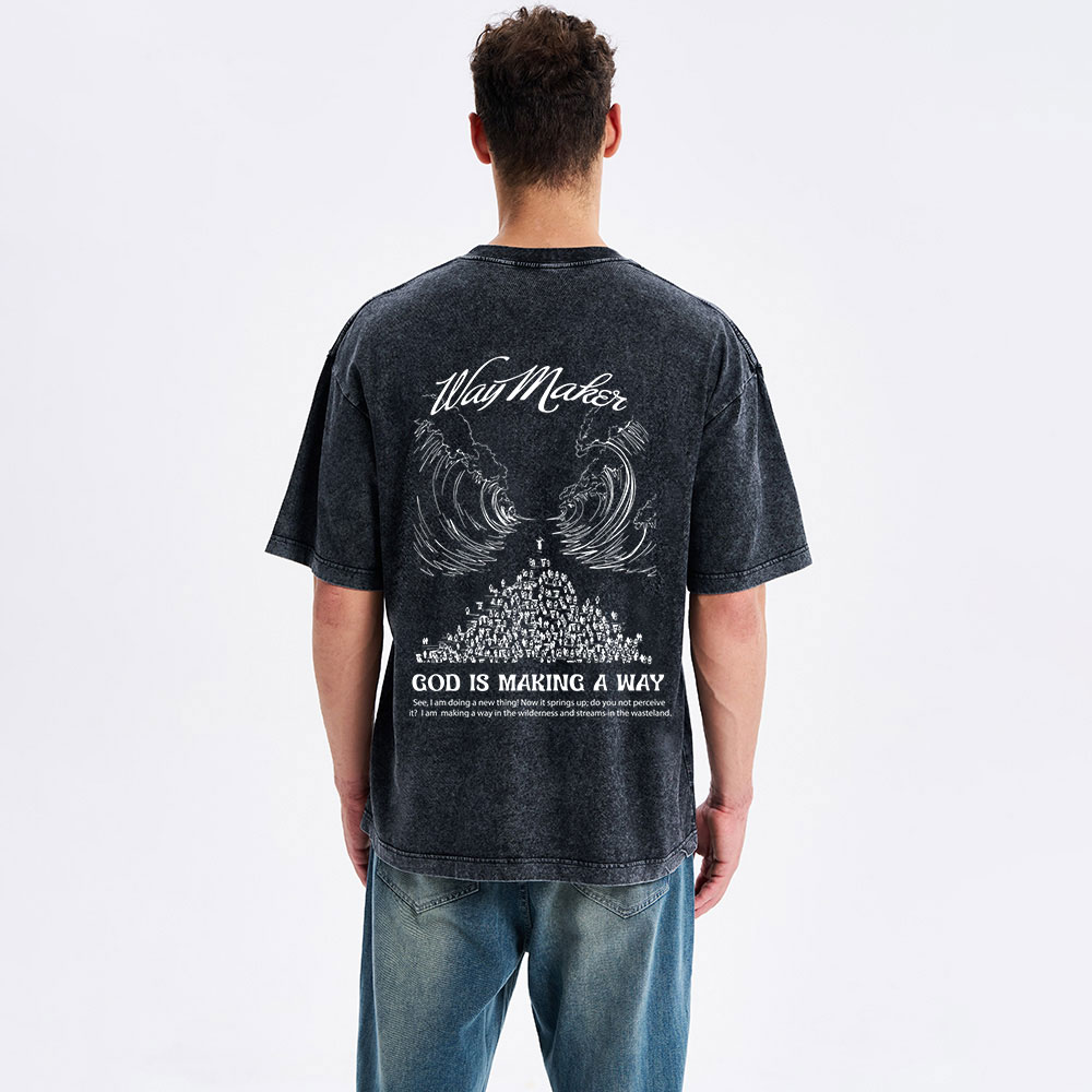 Way Maker Moses Parting Red Sea Christian Washed T-Shirt