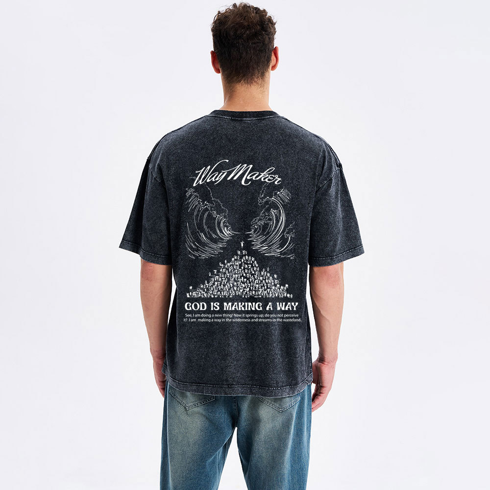 Way Maker Moses Parting Red Sea Christian Washed T-Shirt