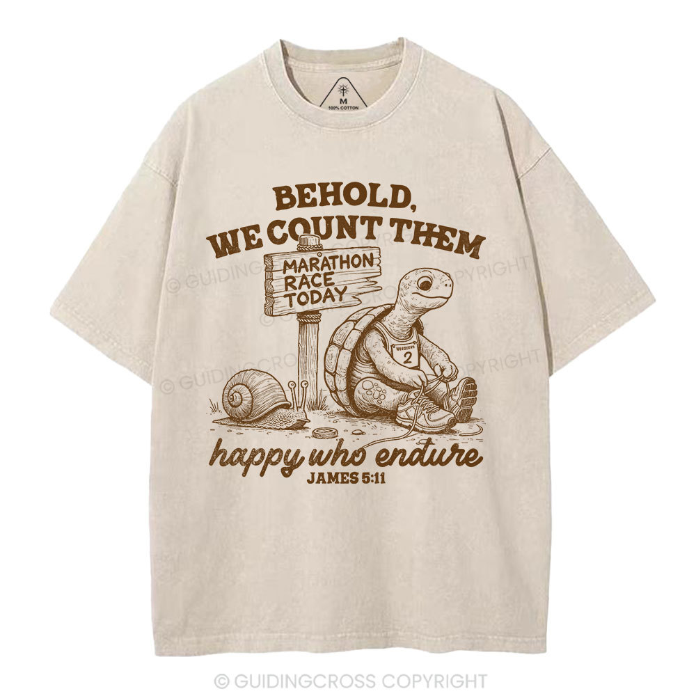 We Count Them Happy Who Endure Christian Washed T-Shirt