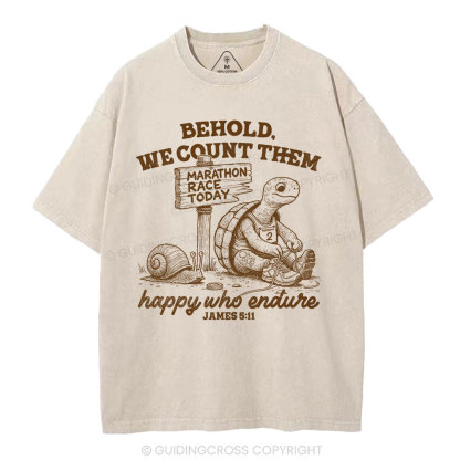 We Count Them Happy Who Endure Christian Washed T-Shirt