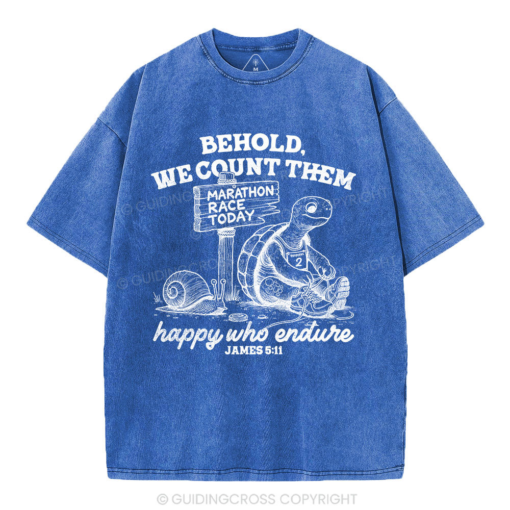 We Count Them Happy Who Endure Christian Washed T-Shirt