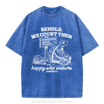 We Count Them Happy Who Endure Christian Washed T-Shirt