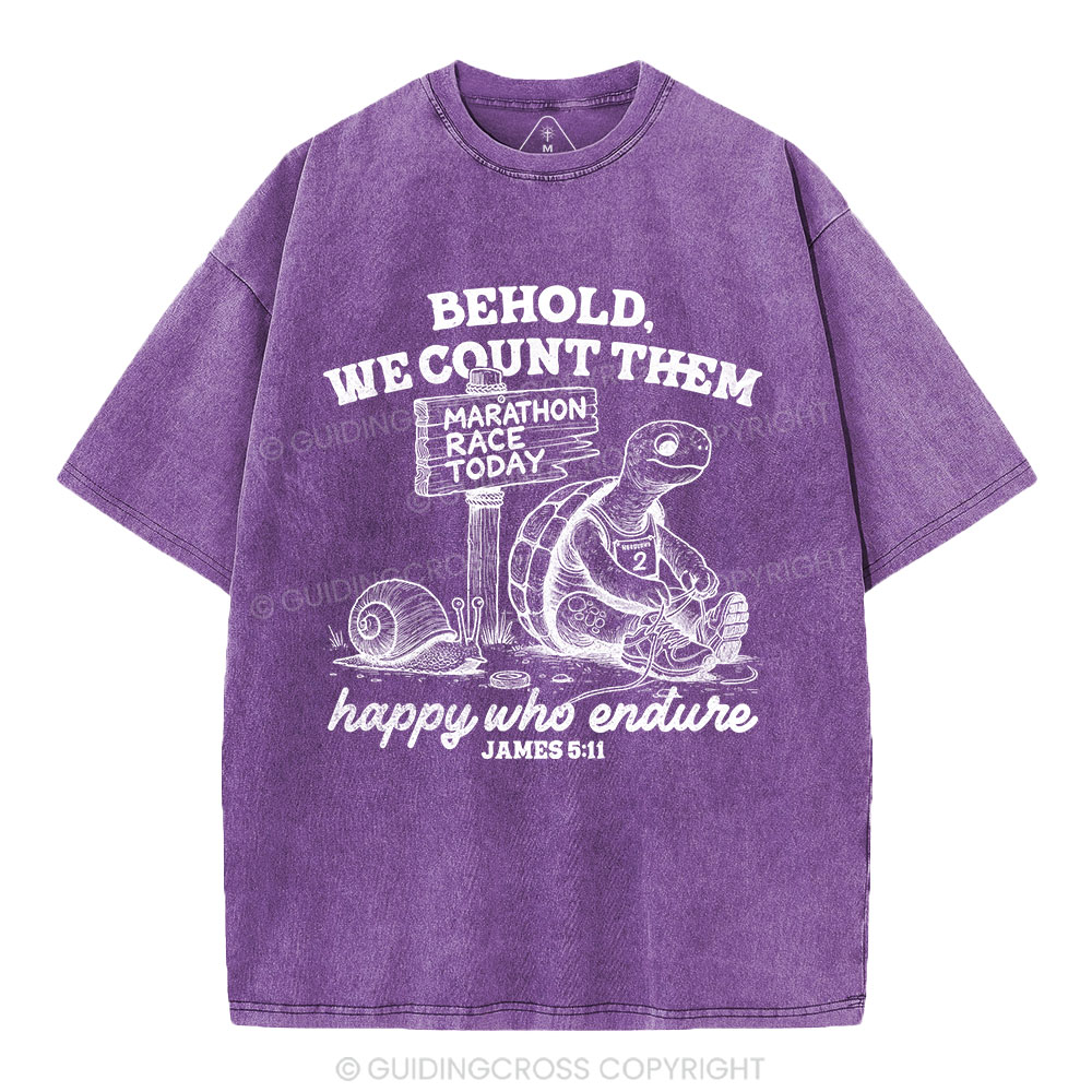 We Count Them Happy Who Endure Christian Washed T-Shirt