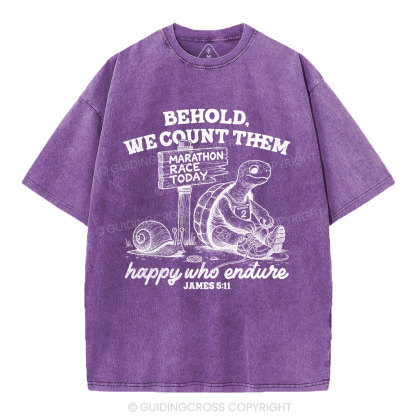 We Count Them Happy Who Endure Christian Washed T-Shirt