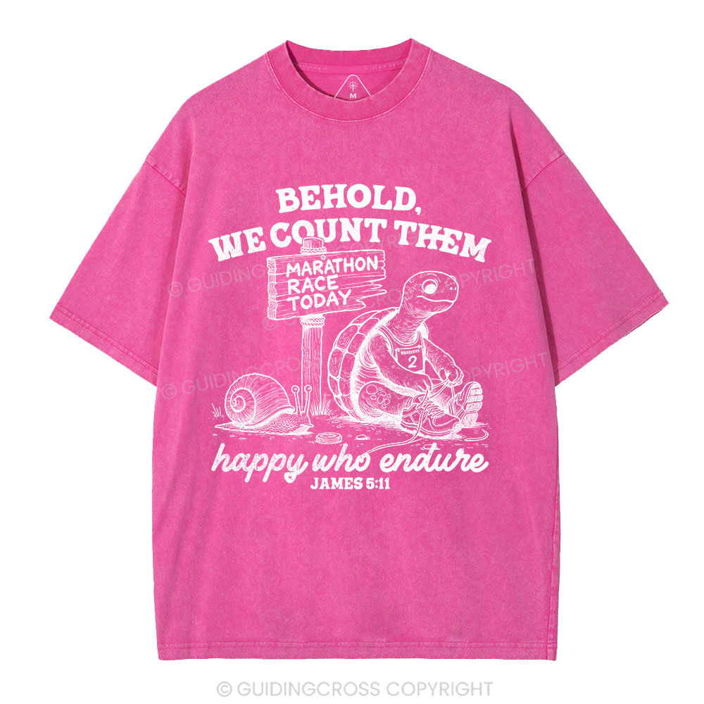 We Count Them Happy Who Endure Christian Washed T-Shirt