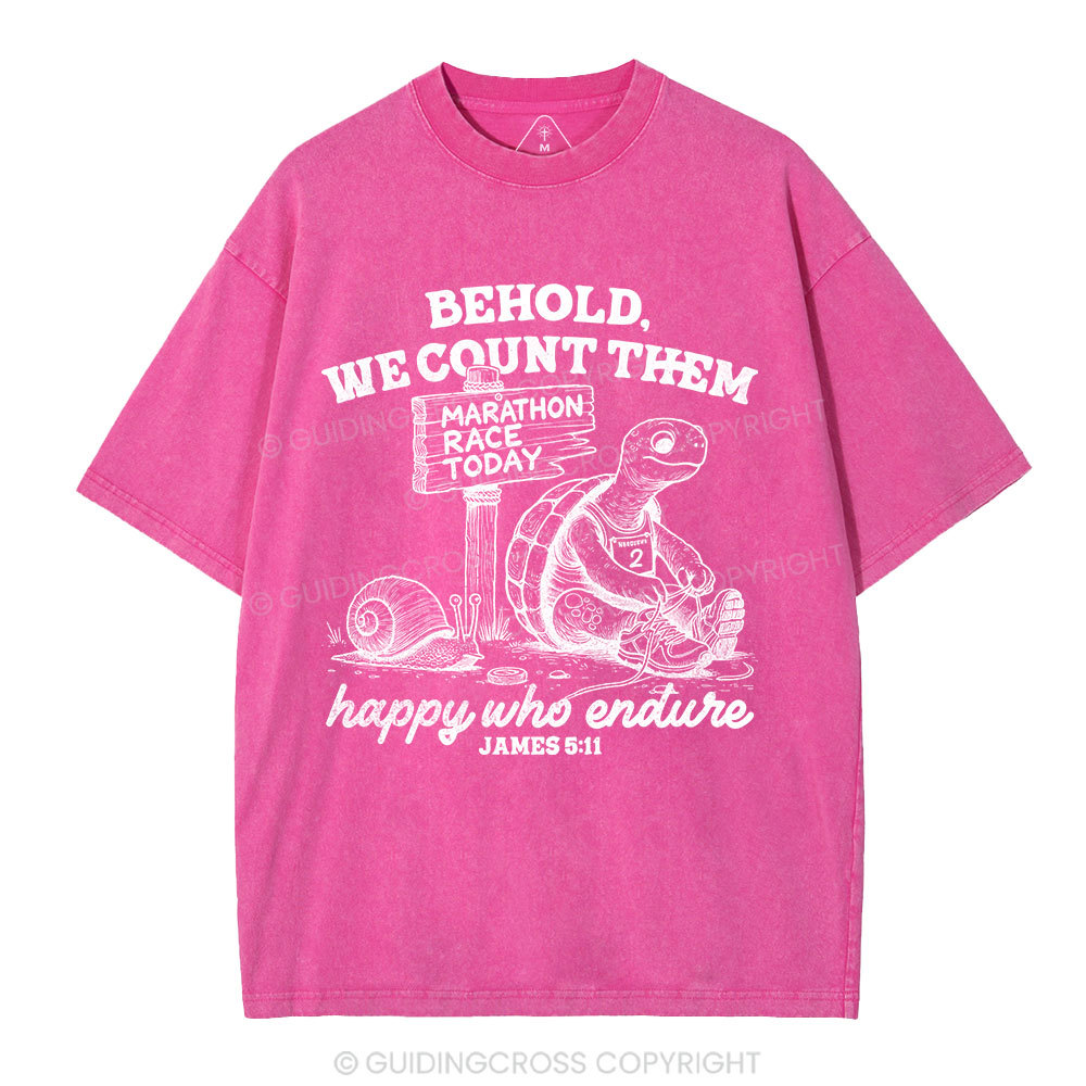 We Count Them Happy Who Endure Christian Washed T-Shirt