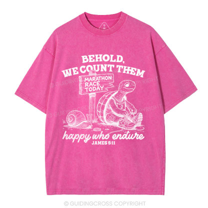We Count Them Happy Who Endure Christian Washed T-Shirt