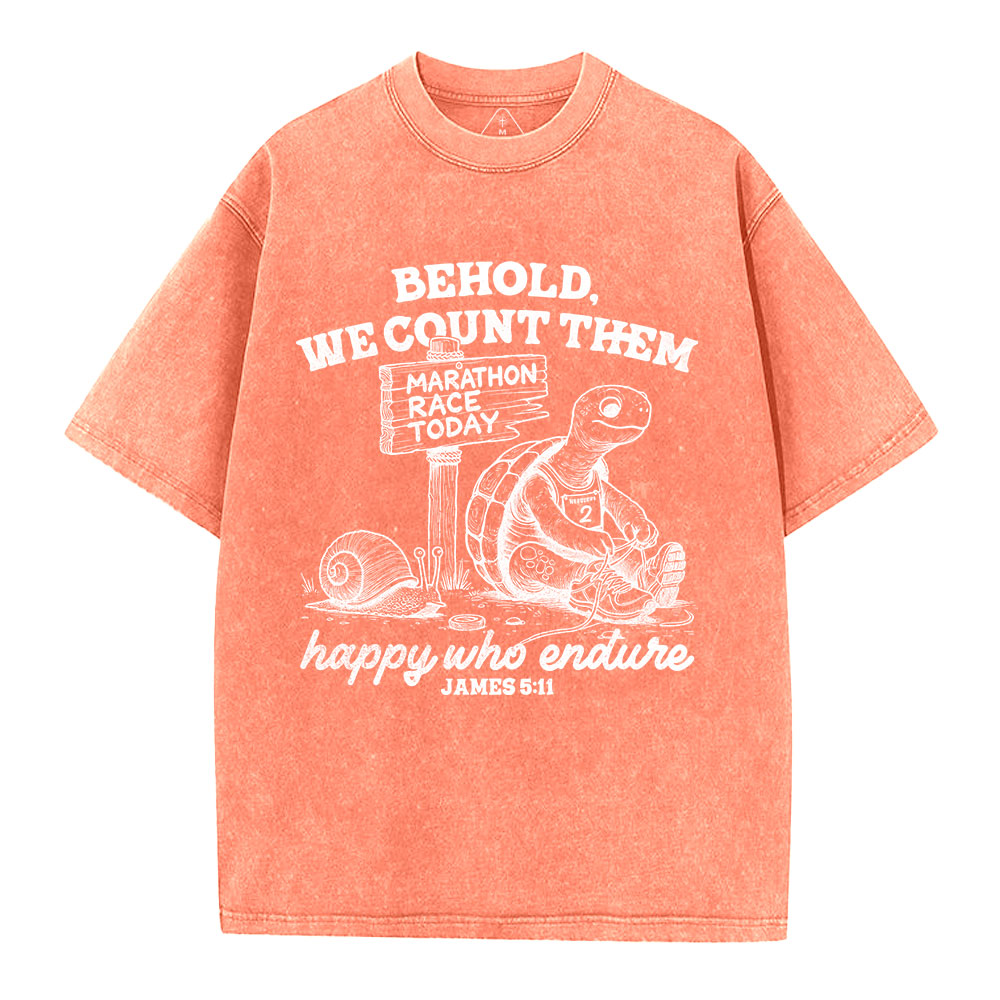 We Count Them Happy Who Endure Christian Washed T-Shirt