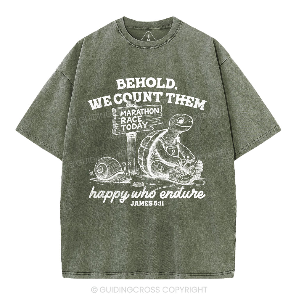 We Count Them Happy Who Endure Christian Washed T-Shirt