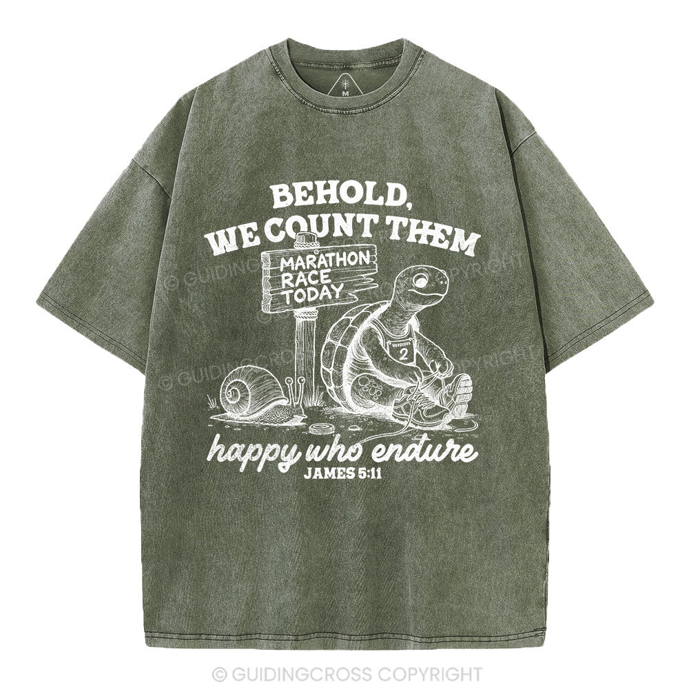We Count Them Happy Who Endure Christian Washed T-Shirt