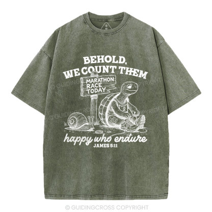 We Count Them Happy Who Endure Christian Washed T-Shirt