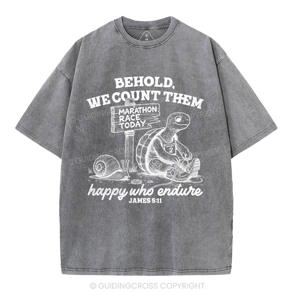 We Count Them Happy Who Endure Christian Washed T-Shirt