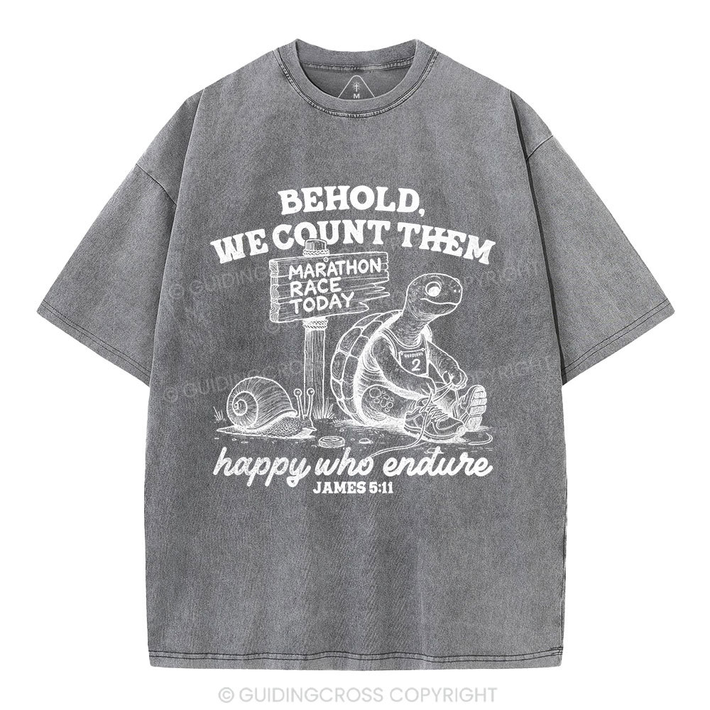 We Count Them Happy Who Endure Christian Washed T-Shirt