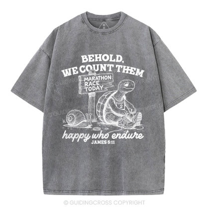 We Count Them Happy Who Endure Christian Washed T-Shirt