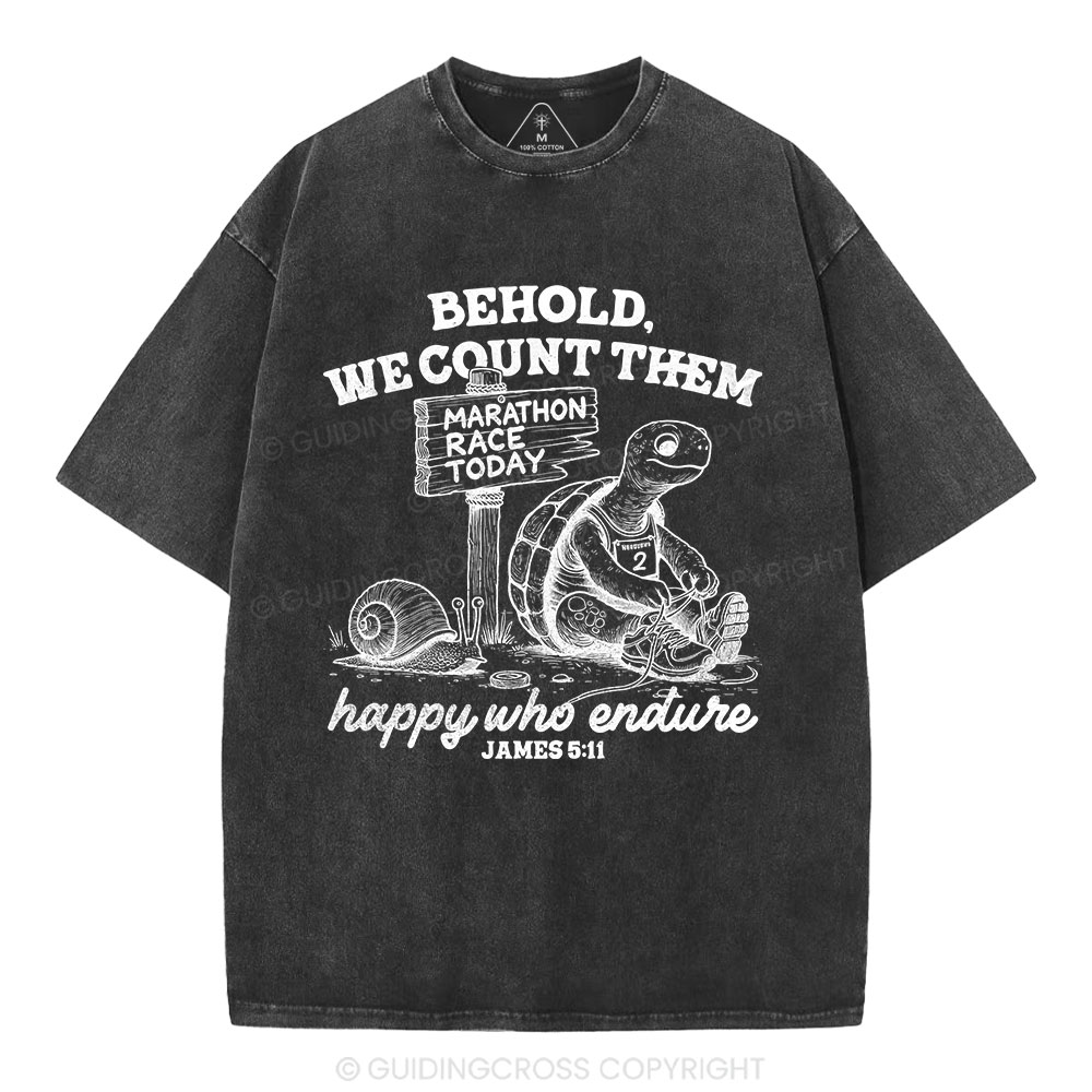 We Count Them Happy Who Endure Christian Washed T-Shirt