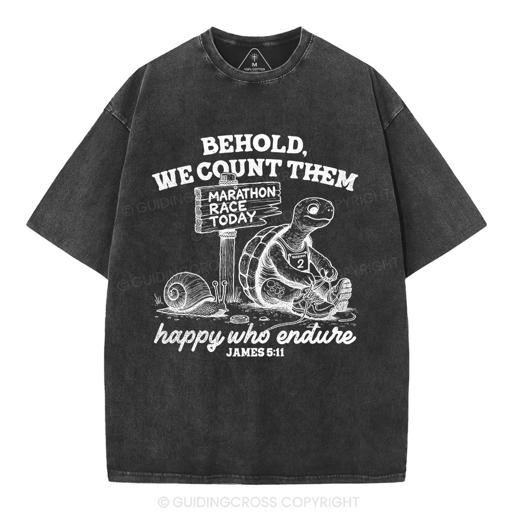 We Count Them Happy Who Endure Christian Washed T-Shirt