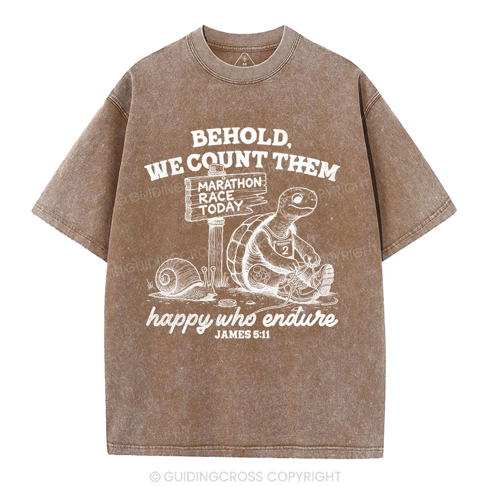 We Count Them Happy Who Endure Christian Washed T-Shirt