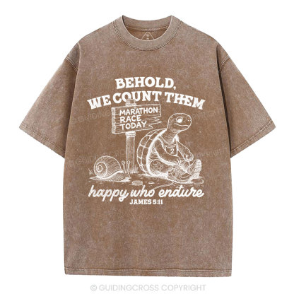 We Count Them Happy Who Endure Christian Washed T-Shirt