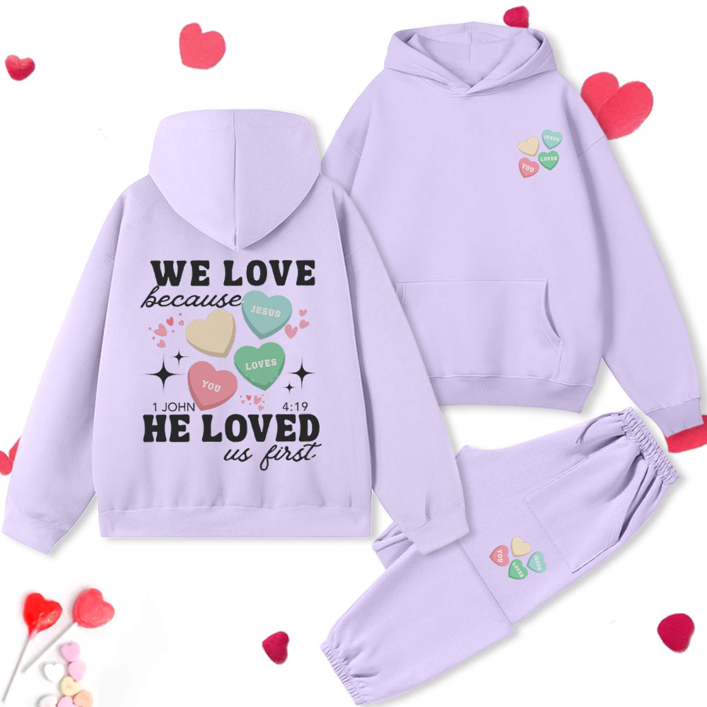We Love Because He Loved Christian Premium Fleece Hoodie Set
